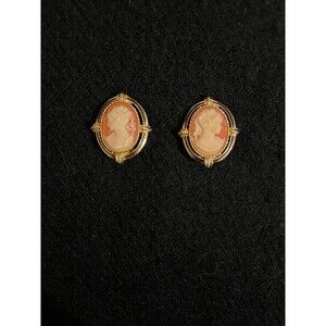 Vintage Signed PEP Cameo Clip On Earrings Gold Tone Erwin Pearl 1960's Estate
